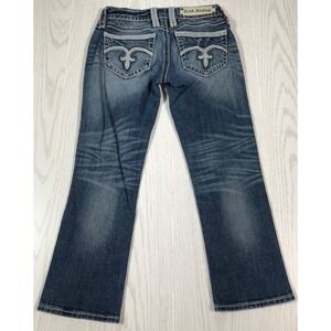 Rock Revival Alanis Capri Jeans Womens 26 Blue Thick Stitch Denim Embroidered